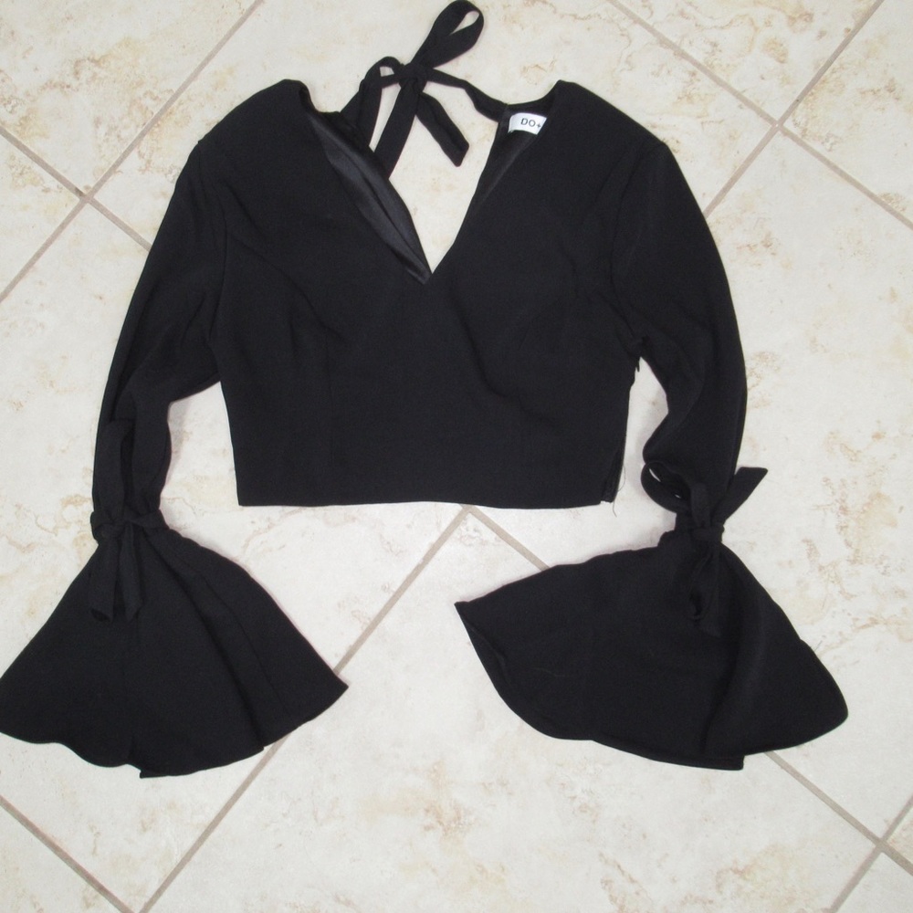 Do+Be Black Crop Top with Bell Sleeves and Ties